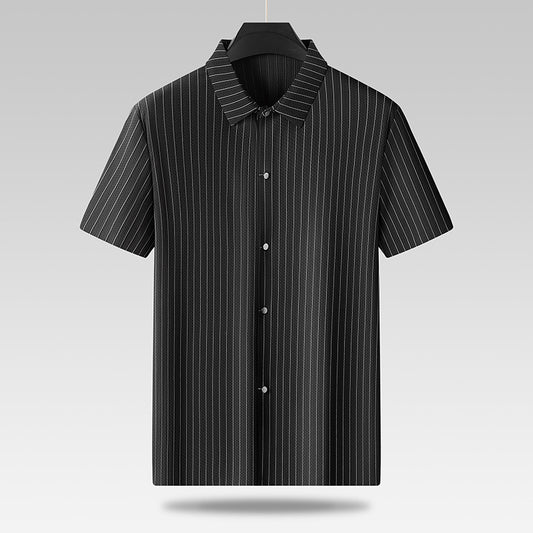 Men's Plus-sized Plus Size Fashion Casual Square Collar Striped Ice Silk Shirt